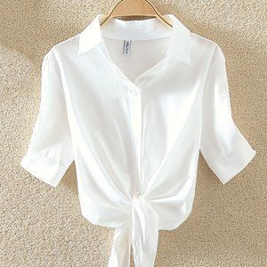 100% Cotton Womens Blouse Shirt White Summer